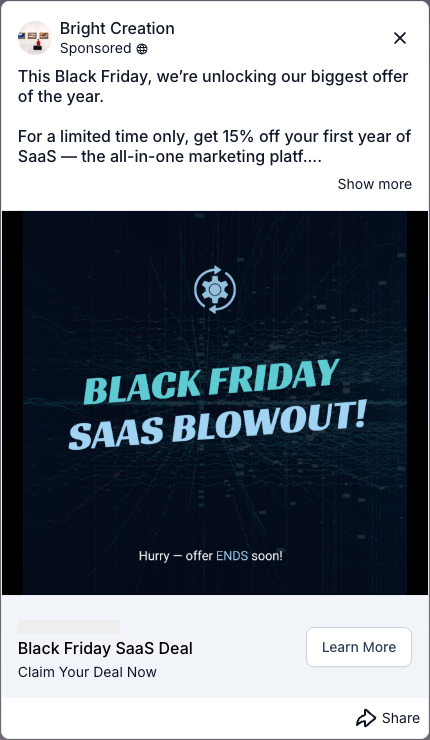 Black Friday SaaS Blowout - Facebook Ad